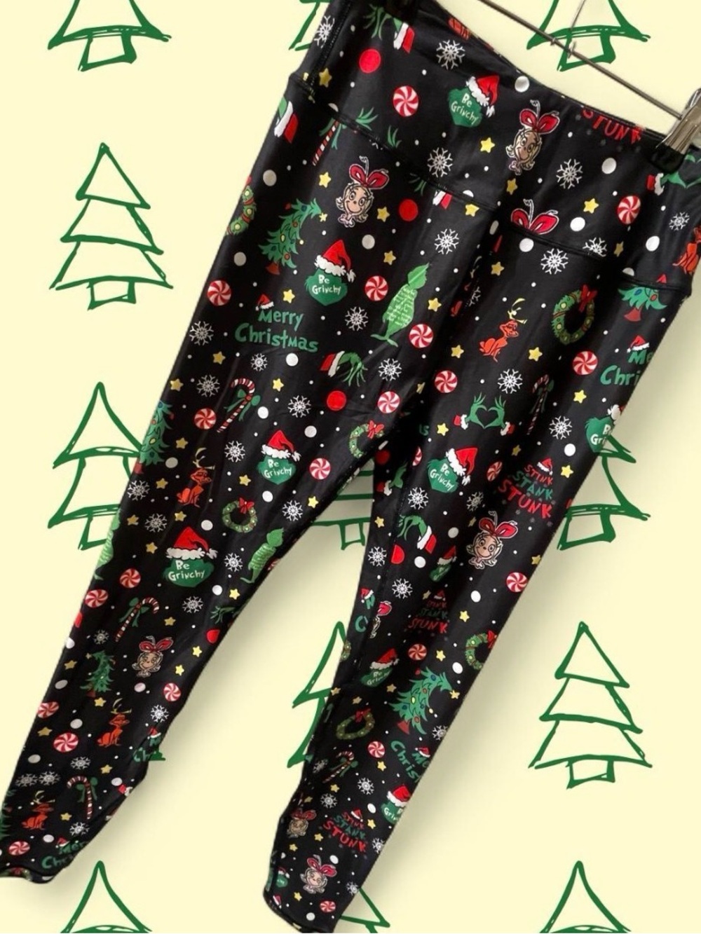 Women’s Small Grinch Black Christmas Print Leggings - Holiday Graphic Leggings